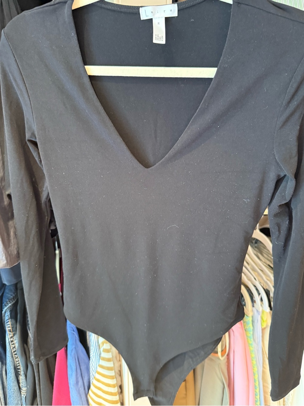 Keith Black V-Neck Long Sleeve Bodysuit
